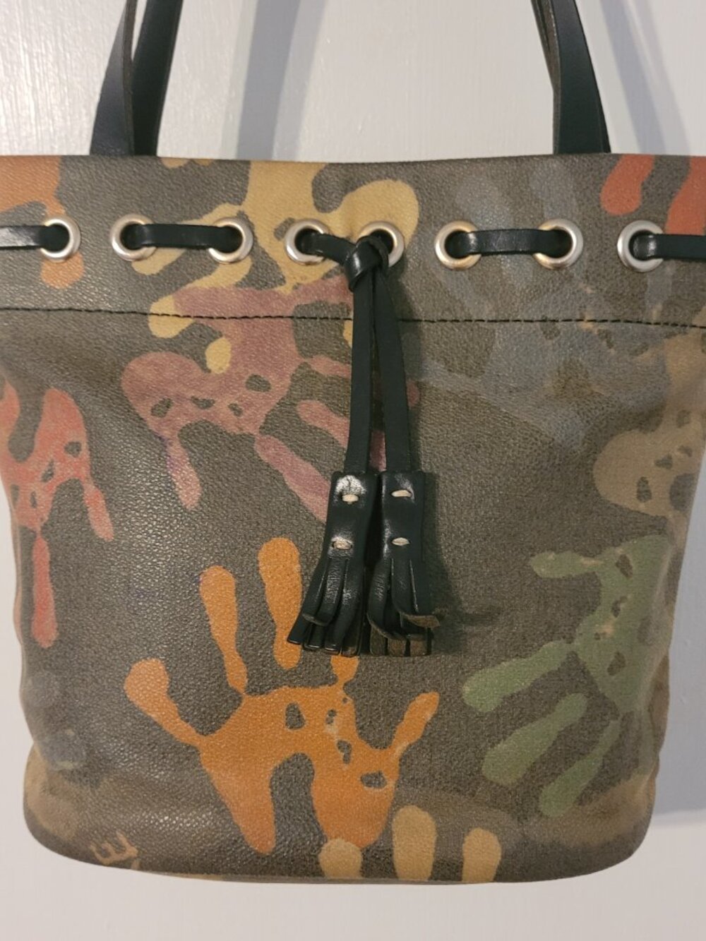Vintage Limited Edition Dooney & Bourke Mini Bucket Bag Multicolor Handprint - Picture 2 of 10